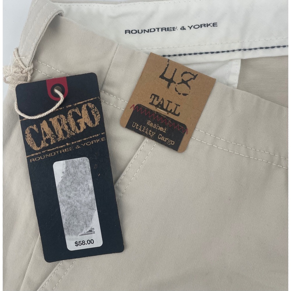 Roundtree & Yorke Cargo Shorts Men 48 Tall Tan Washed Utility Cotton Outdoor New - Picture 4 of 8